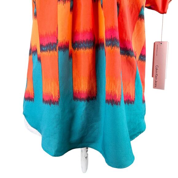 Calvin Klein Firecracker Blouse Small Orange Teal Short Sleeves New - Picture 9 of 12